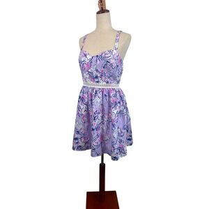 Lilly Pulitzer Lavender Floral Mini Dress with Pink & Navy Accents